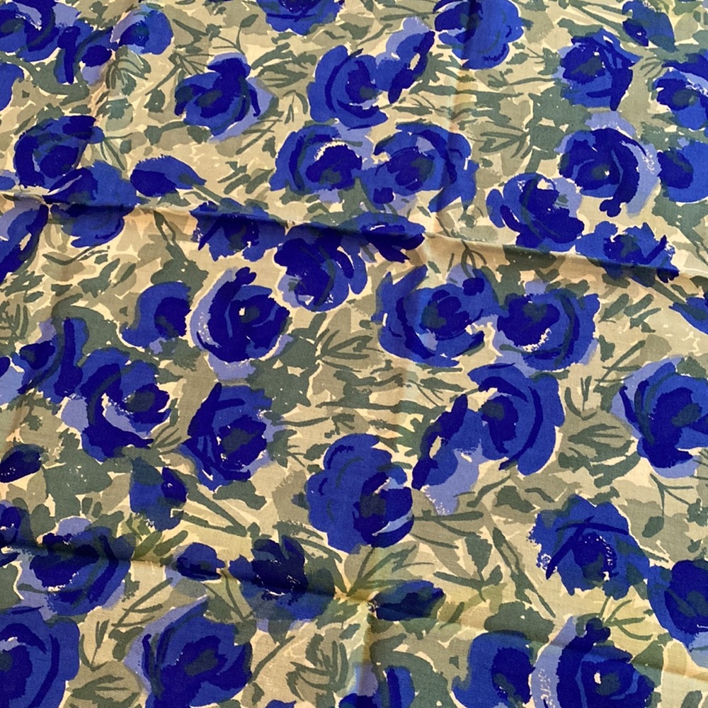 Vintage Scarves by Vera Vera Neumann Scarf with blue floral print & green leaves - Picture 8 of 14